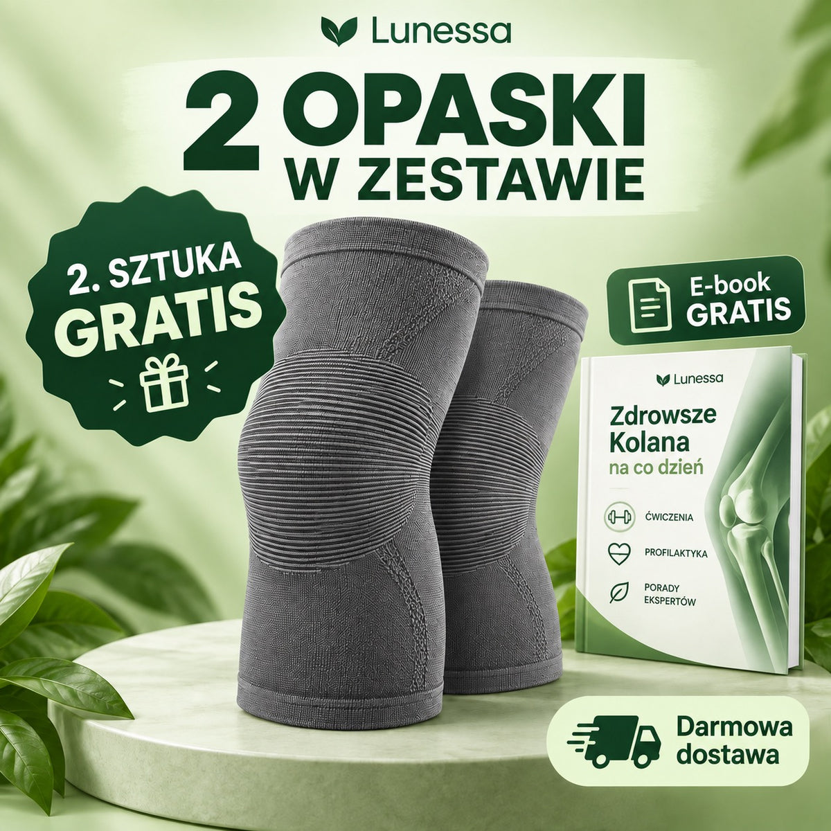 Zyskaj DARMOWĄ opaskę przy zakupie 1 sztuki ! Lunessa Opaska Kompresyjna na Kolano