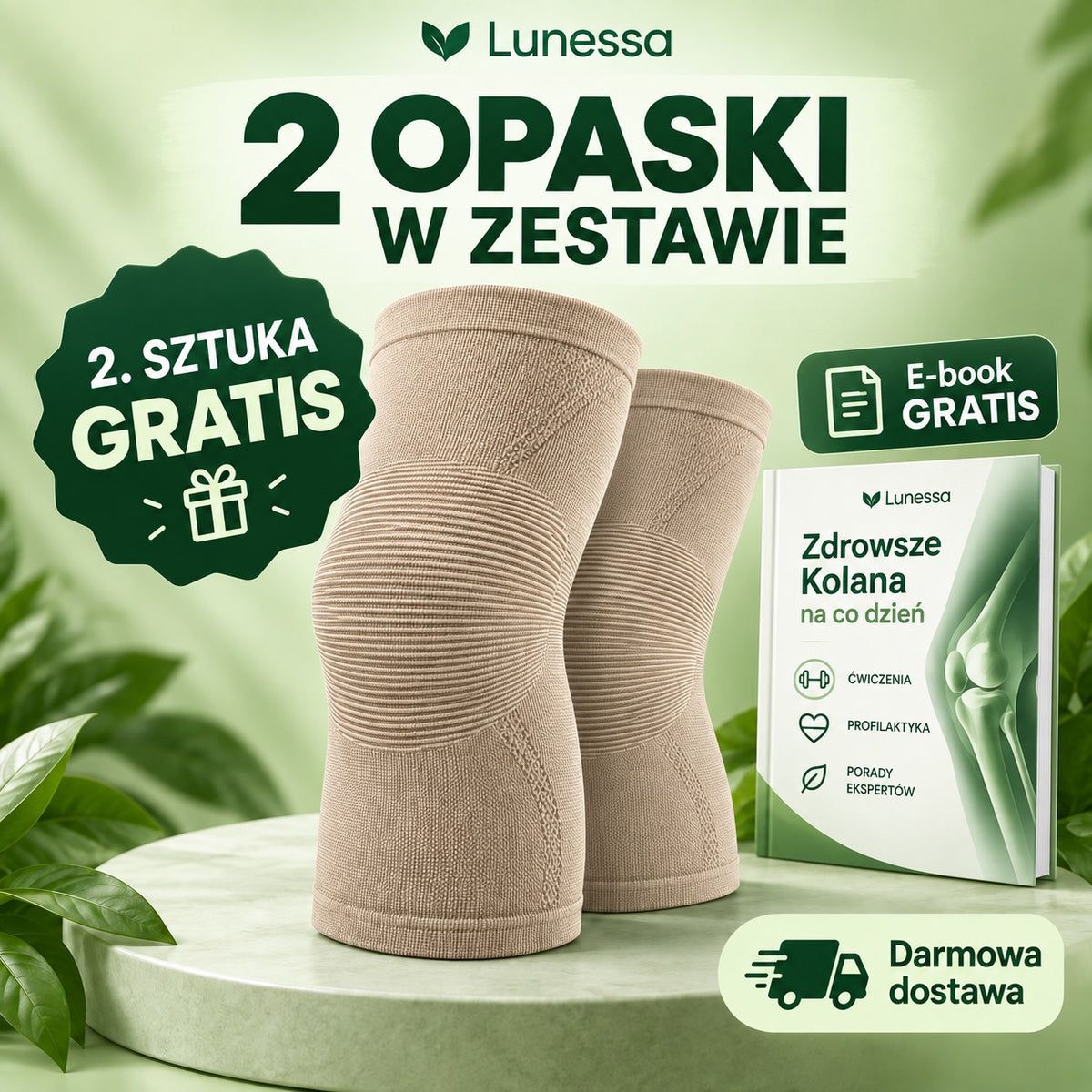 Zyskaj DARMOWĄ opaskę przy zakupie 1 sztuki ! Lunessa Opaska Kompresyjna na Kolano