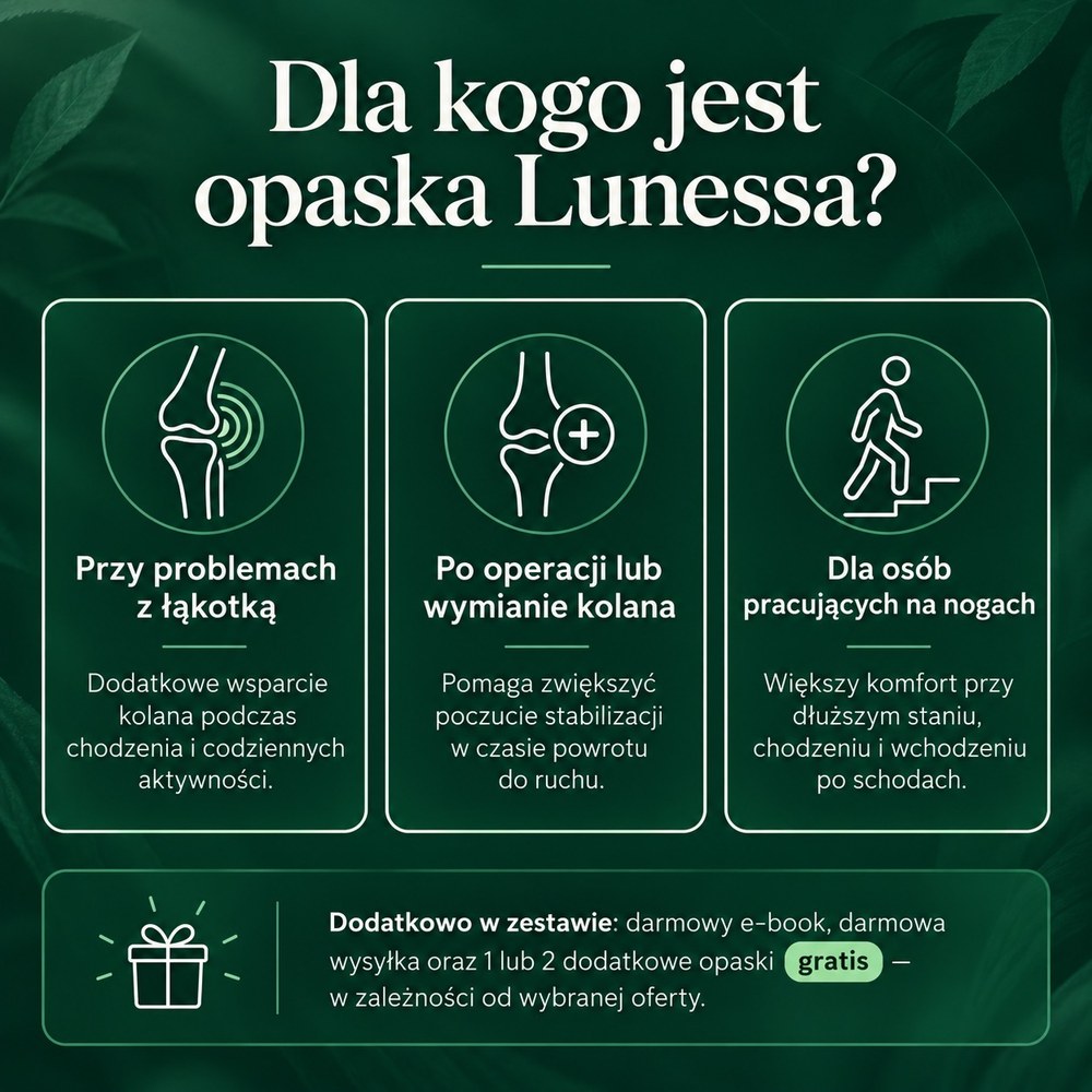 Zyskaj DARMOWĄ opaskę przy zakupie 1 sztuki ! Lunessa Opaska Kompresyjna na Kolano